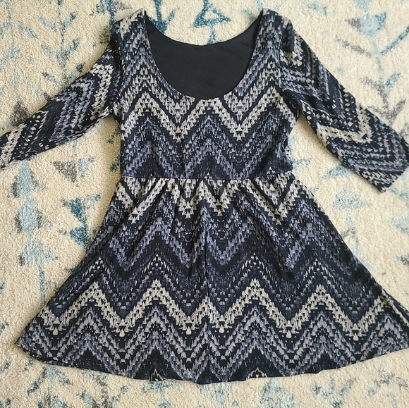 Lily Rose Chevron Hatchi Skater mini Dress, Neutral Blue, Black, Grey, XL - Picture 7 of 8